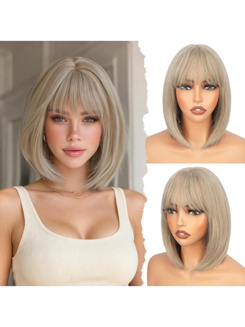 Platinum Ash Blonde 10" Short Straight Wig with Bangs - Stylish & Versatile Look